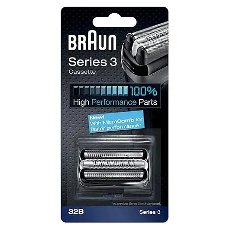 Tête de remplacement Braun Series 3 32B Foil & Cutter, compatible avec les modèles 3000s, 3010s, 3040s, 3050cc, 3070cc, 3080s, 3090cc