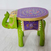 Tabouret éléphant en bois fabriqué à la main avec design peint à la main vibrant Table d'appoint décorative polyvalente console incrustée d'os