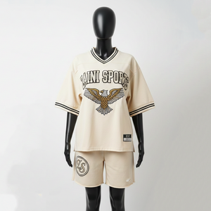 Ensemble short en jersey pour femmes, tissu premium respirant en polyester, couleur crème, col en V, logo personnalisé, ensembles pour femmes - Product Image 6