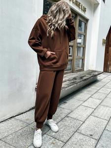 Conjunto Deportivo de Felpa de Algodón para Mujer, Sudadera con Capucha Lisa Personalizada y Pantalones Deportivos, Chándal de Dos Piezas - Product Image 4