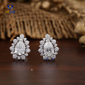 1.476 TDW poire et diamant rond boucle d'oreille 18k or blanc Labgrown diamant Hpht/Cvd diamant bijoux - Product Image 1