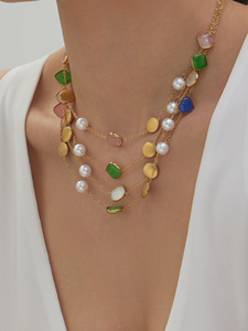 우아한 수제 도파민 반투명 고양이 눈석 롱 목걸이 - Product Image 3