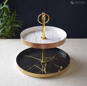 AK Support à gâteau rond en métal imprimé en laiton à 2 niveaux dans un style moderne fini multicolore pour la décoration de restaurant et d'hôtel - Product Image 2