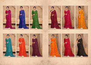 Sari con estampado de gasa Ruchi con borde de encaje y pallu rico con Blusa de gasa y Sari para mujer - Product Image 6