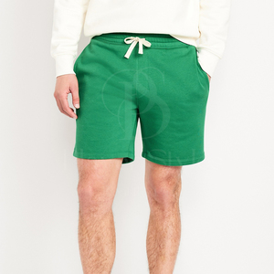 กางเกงขาสั้นวินเทจผ้าฝ้ายเฟรนช์เทอร์รี่สำหรับผู้ชาย เนื้อผ้าหนานุ่ม สีอ่อน เอวกลาง มีเชือกผูก ปิดด้วยเชือกผูก ทรงลำลอง สีพื้น ยับยาก - Product Image 1