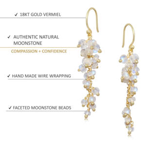 Pendientes colgantes de racimo largo con cuentas de piedra lunar de Plata de Ley 925 para mujer, joyería de piedra natal hecha a mano, regalo para sus bodas - Product Image 4