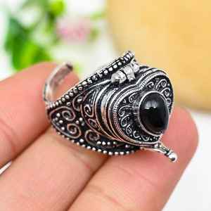 Black <b>Onyx</b> Pill Box Ring Adjustable 925 Sterling Silver Secret Message Box Ring Handmade Jewelry Holiday Gift - Product Image 6