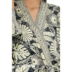 Women's <b>Flowy</b> Black Ivory Floral Silk Sari One Size Scoop Neckline Kimono Cami Set Floral Gown - Product Image 5