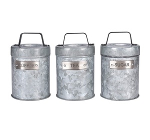 Classic Stylish Vintage Tabletop Galvanized <b>Canister</b> <b>Set</b> of 3 Galvanized <b>Canister</b> Round Shape Tabletop Handmade Storage Box - Product Image 1