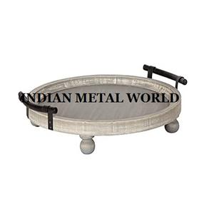 Plateau de service vintage en bois pur Plateau de service de restauration rapide avec poignées en fer massif Vaisselle à manger Plateau à dessert alimentaire - Product Image 4