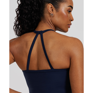 Soutien-gorge intégré pour femmes en bleu saphir personnalisé de qualité supérieure Crop Top 4 Way Stretch Buttery Soft Lightweight Fitness Crop Top Tees pour femmes - Product Image 2