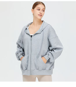 Chaqueta deportiva informal de algodón 100% para mujer con Capucha con cordón personalizado, venta al por mayor, logotipo frontal tejido no tejido de invierno - Product Image 5