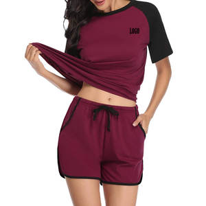 Ensemble T-shirt et short pour femme, dernier cri, logo personnalisé, anti-rétrécissement, confortable, 100% coton, ensemble court pour femme - Product Image 3