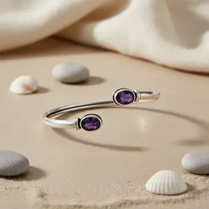 "925 Silver <b>Amethyst</b> Fashion Cuff <b>Bracelet</b> for Women-Gift Option" - Product Image 1