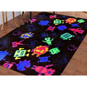 Tapis Robot Néon : Décoration Moderne pour Salle de Jeux, Lavable en Machine, Tapis Doux à Poils Longs - Product Image 2