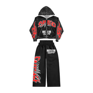 Hot-selling Sweat Pant <b>Track</b> Suits Acid Wash Tracksuit Rhinestone Zip Up Hoodie And Flare Sweatpants Sweatsuit Set For Men - Product Image 1