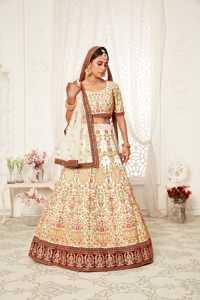 Elegante diseñador de Bodas de lujo blanco Dupatta hecho a mano nupcial Lehenga bordado pesado para Bollywood para Hollywood Indian - Product Image 6