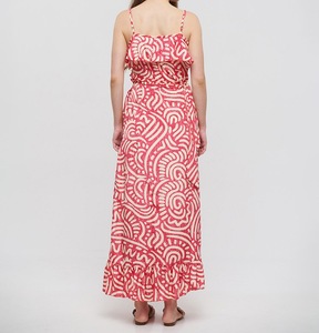 Robe longue rose élégante pour femme, taille unique ajustable, sans manches, à motifs, avec nœud écologique - Product Image 4