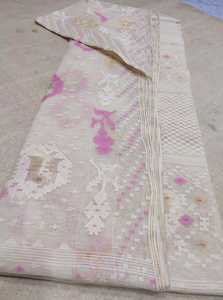 Exclusif Deshi Dhakai Blanc Jamdani Sharee Qualité Exportation pour Femmes JAMDANI FABRIC Bleu VERT Doré Bleu Ciel du Bangladesh - Product Image 6