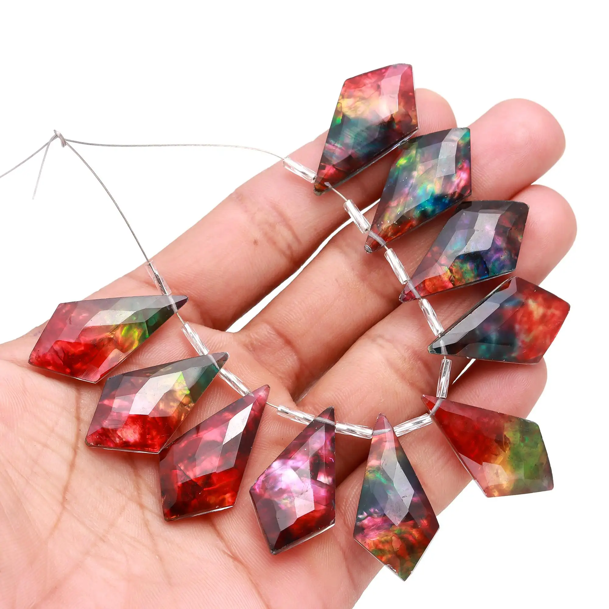 Contas de borioleta ammolite em forma de pipa, 5 pares de contas duplas ammolite, contas pretas de opala etíope combinando com contas extravagantes para joias