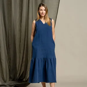 Nouvelles caractéristiques attrayantes femmes élégantes Maxi bohème longue robe bleu uni teint longue robe de soirée formelle - Product Image 1