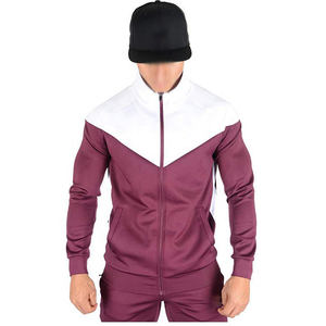Venta al por mayor para hombre de algodón de color sólido bloque Jogging chándales logotipo personalizado Atlético Zip Up Patchwork deportes - Product Image 1