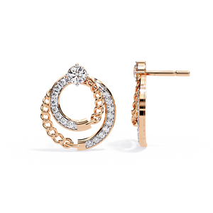 ต่างหูเพชรเม็ดเดี่ยวและโซ่คิวบาดีไซน์แฟชั่นพร้อมรูปวงกลมหมุนวน - Product Image 2