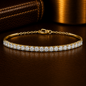 Round Cut Lab Grown Diamond <b>Bangle</b> half Chain Bracelet 14K 18K <b>Solid</b> <b>Gold</b> DEF VVS Classic Bridal Wedding Fine Jewelry for Women - Product Image 1