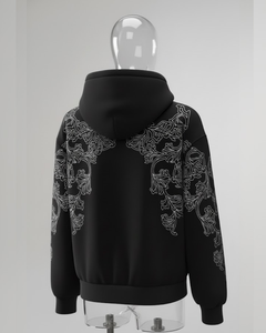 Sweat à capuche brodé floral de luxe |   Fleece en coton lourd |   Pull streetwear au design baroque complexe - Product Image 2
