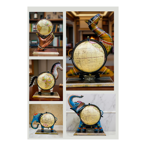 Fabriqué à la main éléphant Globe décoratif Showpiece nez vers le bas Design métal Art avec rotation Antique carte du monde Globe Rajasthani - Product Image 6