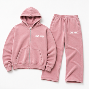 Sudadera con capucha y cremallera completa extragrande rosa bebé para hombre, 100% algodón de alto gramaje, parte inferior abierta, conjunto deportivo OEM ODM al por mayor - Product Image 6