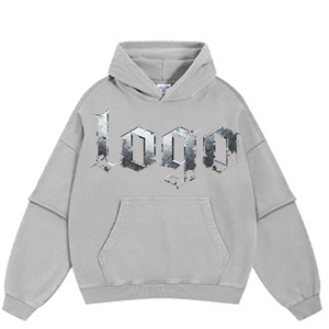 Merry Christmas Hoodie New Style American Retro Two-piece Look Washed and Aged Frayed Sleeve Hoodie para hombres - Product Image 6