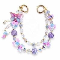 Llavero de Lujo con Cuentas de Mariposa, Hecho a Mano, con Perlas y Cristales, Cadena para Teléfono, Joyería, Regalo