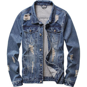 Veste en jean délavée à bords bruts, durable, décontractée, mi-longue, pour l'hiver, pour les tenues formelles et streetwear - Product Image 1