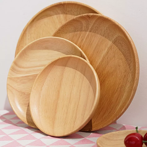 Acacia Wooden Plate for Food Dish, Sweets Fruit Dessert Coffee Dish, Round Wood <b>Dinner</b> Tableware Plates,<b>Tray</b> for Home Decoration - Product Image 2