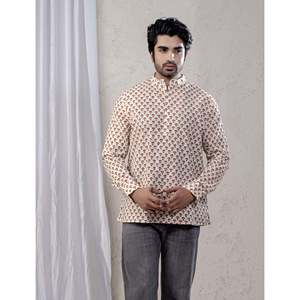 Kurta court en coton imprimé décontracté pour hommes avec manches longues - Product Image 1