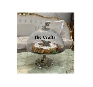 Ensemble d'artisanat, trois tailles différentes, support à gâteau en aluminium couleur or martelé, couvercle en acrylique, logo personnalisé pour la maison et le commerce - Product Image 5