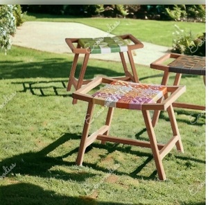 Charme scandinave. Tabouret en bois de teck massif fabriqué avec finition mate en mélamine Tabouret tissé Hasthshilpa pour console d'incrustation d'os d'événement - Product Image 3