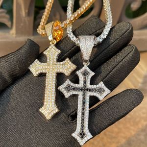 Bling <b>Cross</b> Pendant Luxury Trendy Hip Hop Sterling Silver Jewelry Black <b>White</b> Moissanite Rhodium Plated Iced Charm Unisex Gift - Product Image 2