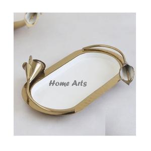 Plateau de service en marbre avec poignée en aluminium, qualité supérieure, couleur blanche, plateau à chocolats au meilleur prix - Product Image 4