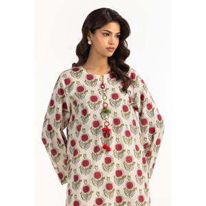 Camisa informal de crepé estampado de cintura alta y pantalones anchos bordados transpirables IPST-77423 - Product Image 4