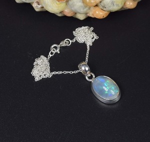 Opale éthiopienne 925 pendentif chaîne de pierres précieuses en argent sterling avec ou sans chaîne pierre de naissance d'octobre cadeau de pierre naturelle pour anniversaire - Product Image 2