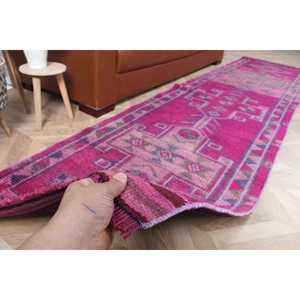 Alfombra vintage de 2.8x11.7 pies, alfombra turca tipo runner, alfombra de lana con lunares rosa y azul - Product Image 2