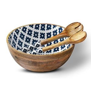 Tazón de madera de acacia, pegatina de esmalte impreso, diseño moderno, tazón para servir y frutero para utensilios de cocina hechos a mano - Product Image 3