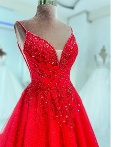 Lujo estilo europeo vestido de baile vestidos de novia nuevas telas de tul nupcial con lentejuelas encaje perlas con cuentas para damas elegantes - Product Image 1