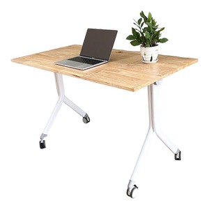 Cady HBMS010 Folding <b>Table</b> Natural Wood <b>with</b> Iron <b>Legs</b> Portable and Easy to Assemble - Product Image 1