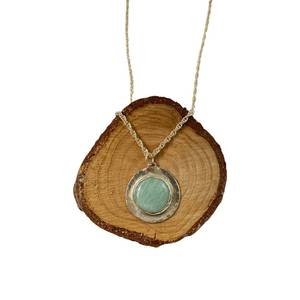 Collier avec pendentif en Amazonite de style élégant fait à la main en argent sterling plaqué or, halo de pierres précieuses, cadeau pour femmes et filles - Product Image 3