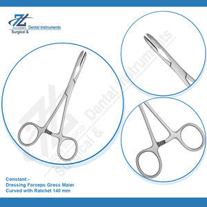 Forceps à panser courbés en acier inoxydable Gross Maier 140 mm à cliquet manuel pour usage dentaire et hospitalier, fabriqué au Pakistan - Product Image 4