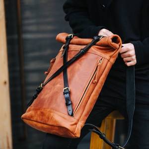 Sac à dos en cuir véritable College Roll Top Business Outdoor Travelling Laptop Large Capacity LRTB-0084D - Product Image 2