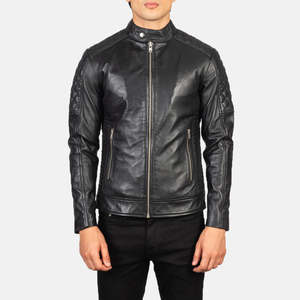 Chaqueta de Cuero Negra Acolchada Fernando, Estilo Motero Gótico, Cierre con Cremallera, Talla XS, Reversible, Recubierta de Piel de Cordero para Otoño - Product Image 4